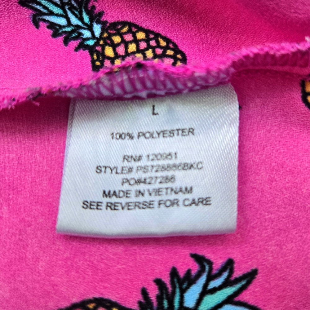 Playful Pineapples Pink Allover Print Top, Hi Low Hem, Cuff Sleeves by Pink Rose - Picture 5 of 6